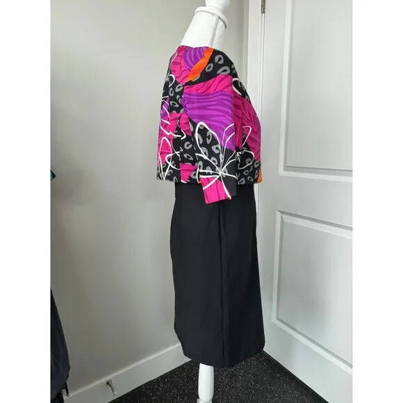 AGB Petite 2-Piece Black Sheath Dress With Vibrant Abstract Print Bolero Jacket - Picture 2 of 16
